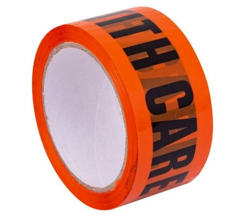 Stylus Acrylic "HANDLE WITH CARE" Tape - Fluro Orange/Black