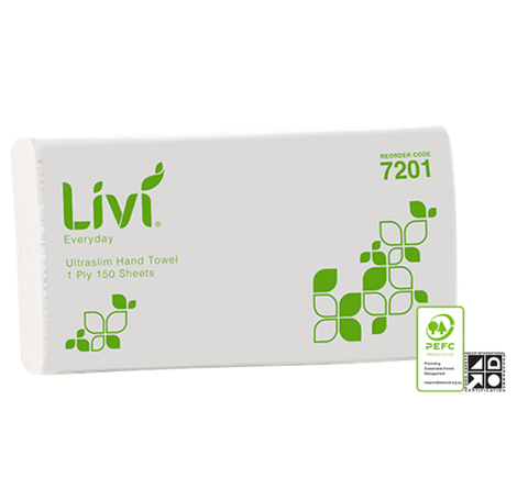 Livi Everyday Basics Ultraslim Hand Towel 230mm x 240mm 1 Ply 150 Sheets
