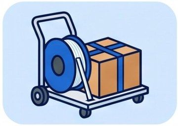 Strap dispenser trolley with a strapped carton