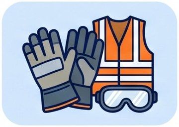 Work gloves, hi-vis vest and safety glasses