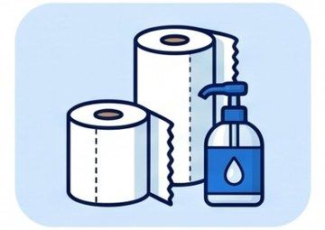 Paper towel rolls and a soap dispenser