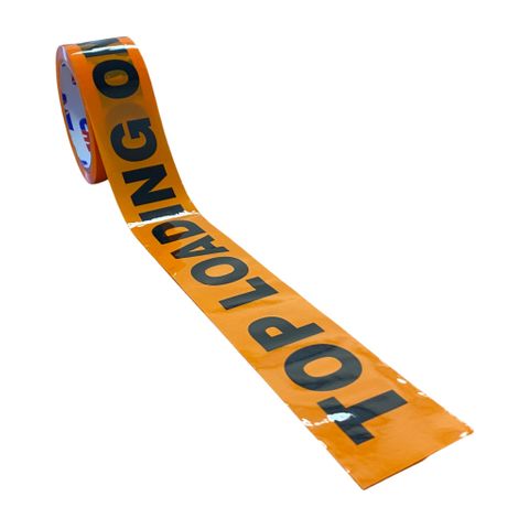 'Top Load Only' Printed Tape - Black on Orange