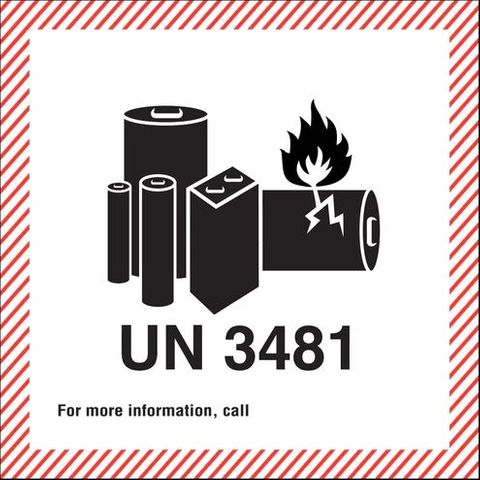 UN 3481 Lithium Battery Handling DG Label – 120 x 110mm