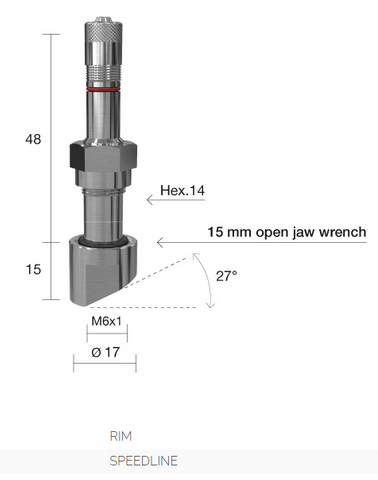 truck TPMS valve 63mm nickel plated angled base - Italy
