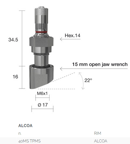 truck TPMS valve 50mm nickel plated angled base- Italy