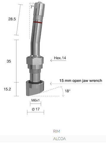 truck TPMS valve 7' bend 75mm nickel plated angled base - Italy