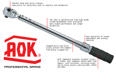 1/2dr torque wrench AOK - 30-250ft/lbs 70-350Nm  - disposable