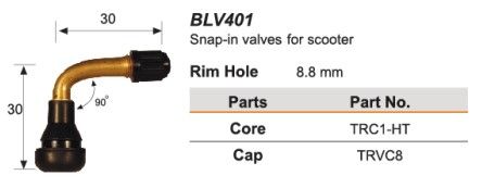 8.8mm rim hole 90' rubber snap in t/l valve