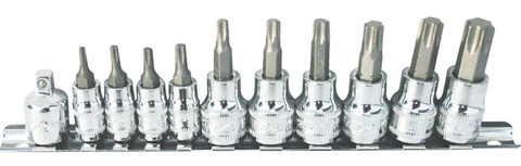 1/4 & 3/8dr 11pc inhex torx bit set on rail sp tools