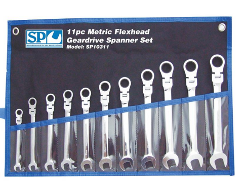 flexi head gear drive r&oe metric spanner set 11pc sp tools