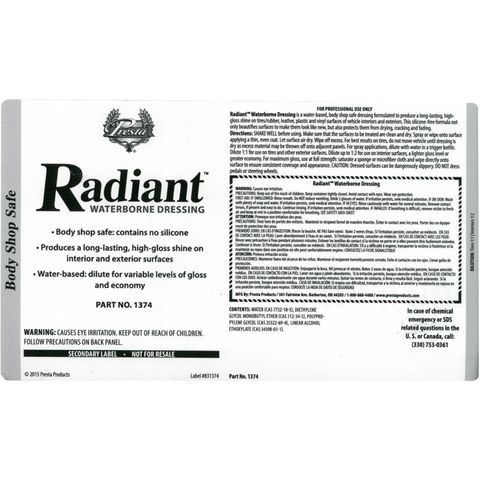 RADIANT WATERBORNE SECONDARY LABEL