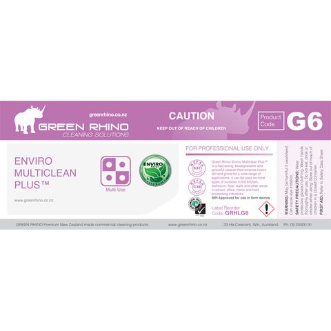 GREEN RHINO® ENVIRO MULTICLEAN PLUS G6 HALF LABEL