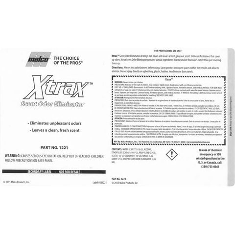 XTRAX ODOUR ELIMINATOR SECONDARY LABEL