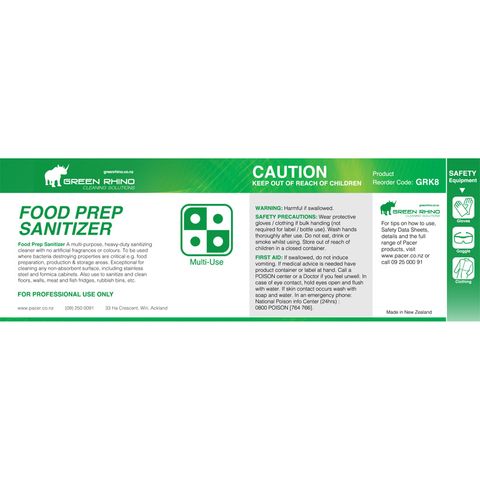 GREEN RHINO® HALF LABEL K8 FOOD PREP SANITISER