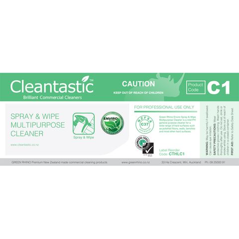 CLEANTASTIC C1 HALF LABEL SPRAY & WIPE MULTIPURPOSE CLEANER