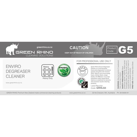 GREEN RHINO® ENVIRO DEGREASER CLEANER G5 HALF LABEL