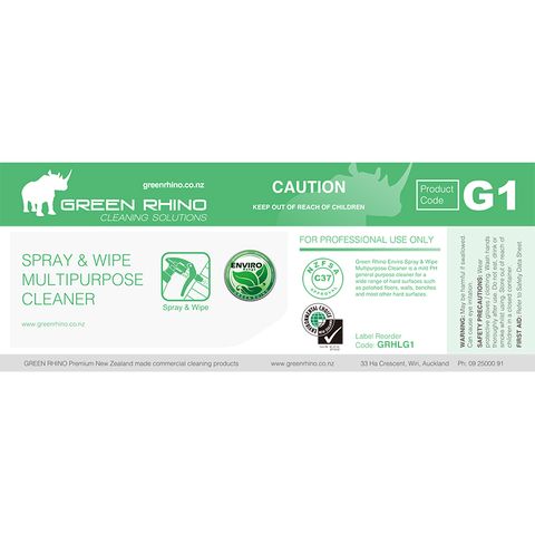 GREEN RHINO® ENVIRO SPRAY & WIPE CLEANER G1 HALF LABEL
