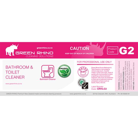 GREEN RHINO® ENVIRO BATHROOM & TOILET CLEANER G2 HALF LABEL