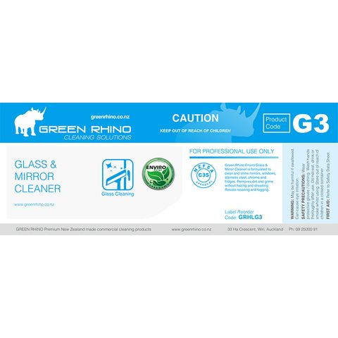 GREEN RHINO® ENVIRO GLASS & MIRROR CLEANER G3 HALF LABEL