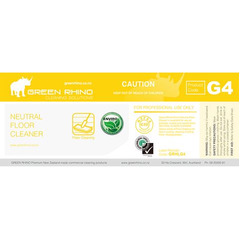 GREEN RHINO® ENVIRO NEUTRAL FLOOR CLEANER G4 HALF LABEL