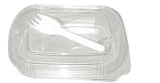 Salad Container With Spork 164 x 140 x 40mm 100/Ctn