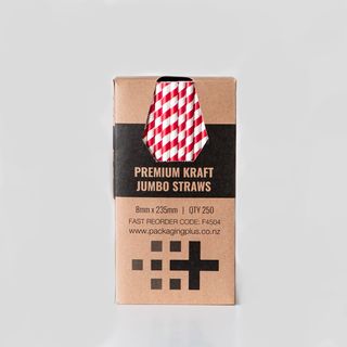 Premium Red & White Jumbo Paper Straw 8 x 235mm 250/pkt