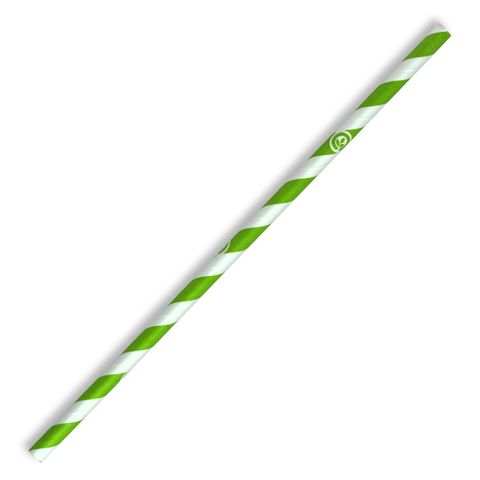 PAPER STRAWS GREEN STRIPE 6MMX197MM (PKT)