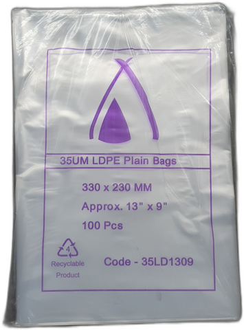 POLY BAG 13X9 (35UM) 330X230MM SLV