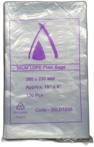 POLY BAG 15X9 (35UM) 380X230MM SLV