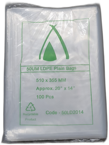 POLY BAG 20X14 (50UM) 510X355MM SLV