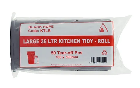 36LT KITCHEN TIDY BIN LINE BLK 50/PKT