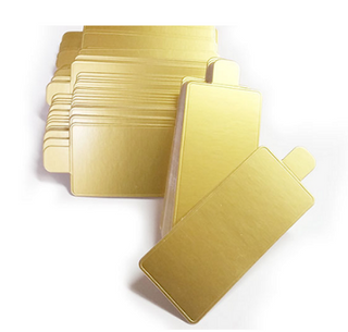 GOLD REC 110X60MM TBR CAKE BOARD WITH TAB