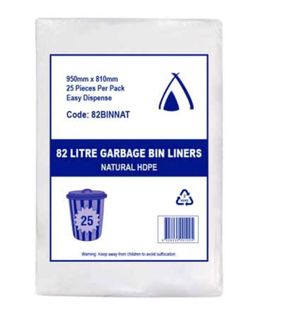 NATURAL (CLEAR) 82LTR HDPE BIN LINERS 980 X 810