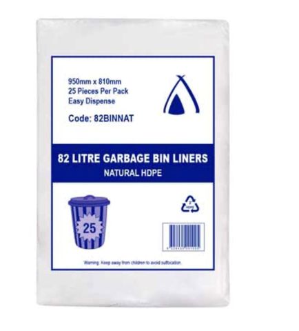NATURAL (CLEAR) 82LTR HDPE BIN LINERS 980 X 810