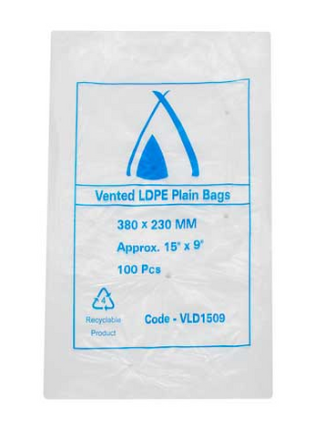 15 X 9 VENTED LDPE BAG 32UM 380X230