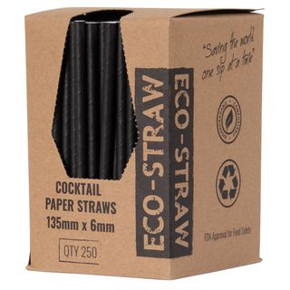 PAPER STRAW COCKTAIL BLACK  10X250