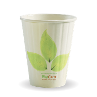 BIOHOT CUP 90MM D/WALL LEAF 8OZ (50/1000)