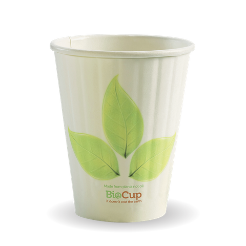 BIOHOT CUP 90MM D/WALL LEAF 8OZ (50/1000)