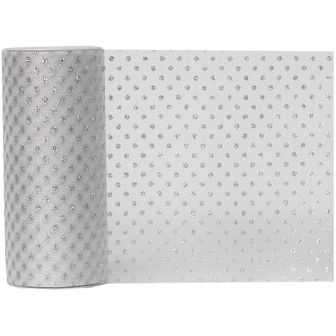 TULLE DIAMANTE 150mm x 25Mtr SILVER