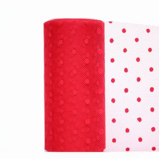 TULLE FLOCKED 150mm x 23Mtr RED