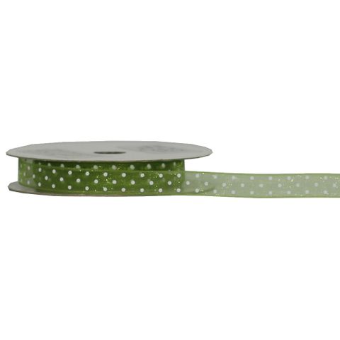 SHEER TINY DOT 10mm x 9Mtr GREEN/WHITE DOTS