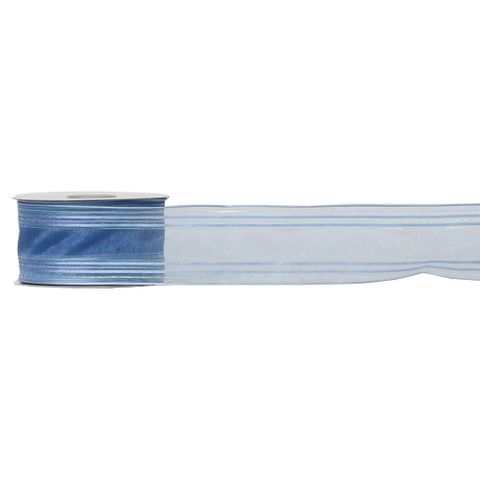 STRIPE ORGANZA (CABARET) 38mm x 9Mtr WEDGEWOOD BLUE (WIRED)