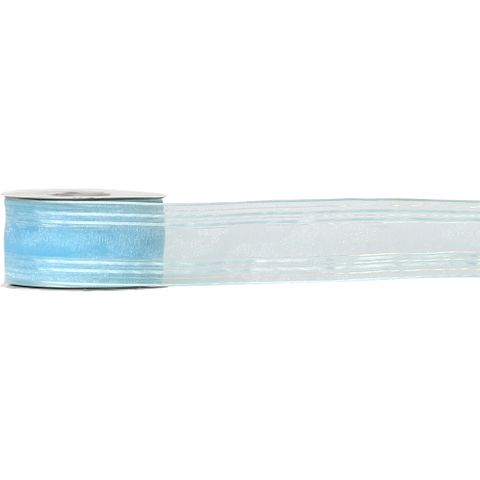 STRIPE ORGANZA (CABARET) 38mm x 9Mtr SHEER PALE BLUE (WIRED)