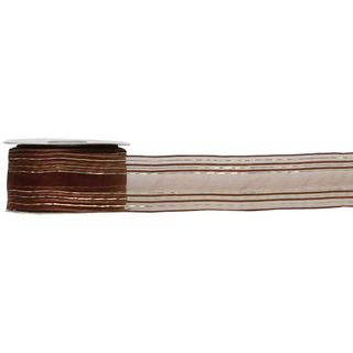 STRIPE ORGANZA (CABARET) 38mm x 9Mtr SHEER BROWN/GOLD (WIRED)