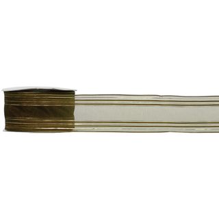 STRIPE ORGANZA (CABARET) 38mm x 9Mtr SHEER OLIVE/GOLD (WIRED)