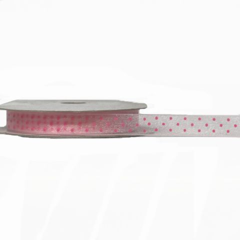 SHEER TINY DOT 10mm x 9Mtr WHITE/PINK DOTS