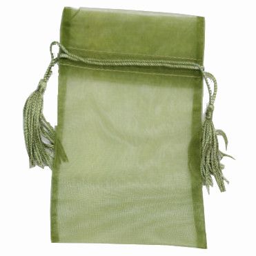 POUCH ORGANZA TASSEL MEDIUM 17(H) x 12.5(W)cm OLIVE (PACK OF 10)