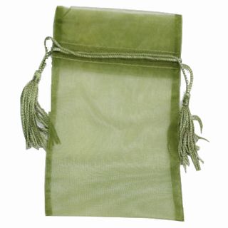 POUCH ORGANZA TASSEL MEDIUM 17(H) x 12.5(W)cm OLIVE (PACK OF 10)