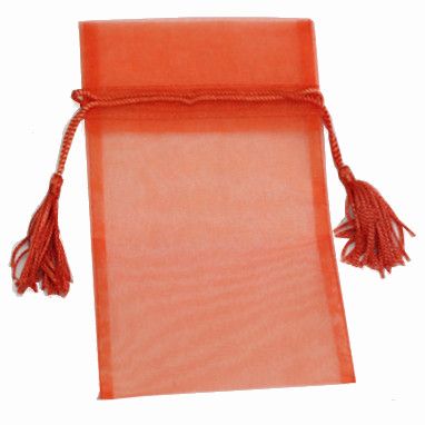 POUCH ORGANZA TASSEL MEDIUM 17(H) x 12.5(W)cm TANGERINE (PACKOF10)