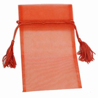 POUCH ORGANZA TASSEL MEDIUM 17(H) x 12.5(W)cm TANGERINE (PACKOF10)